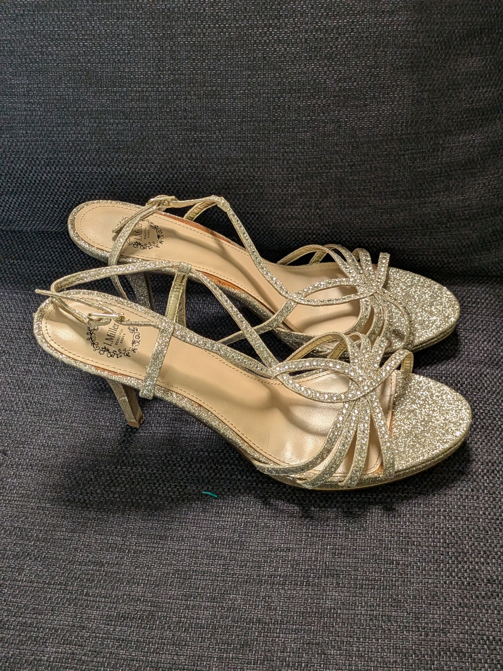 Glitter Strappy Slingback Heels in Gold
